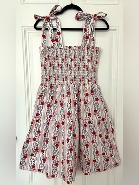 JOIE Ribbon Bow Nap Dress Blue Floral Block Stripe (Hill House Home Charlotte) S